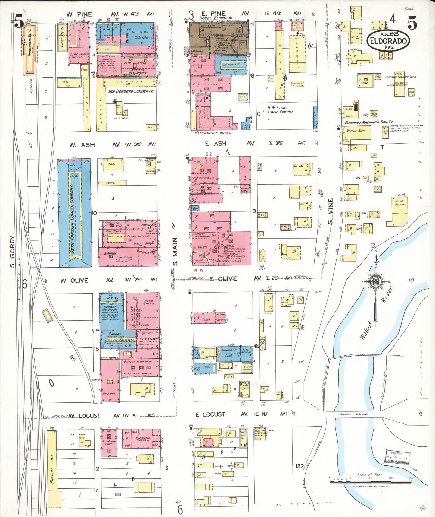 Sanborn Fire Insurance Map from El Dorado, Butler County, Kansas (1923), Sheet #0005 - Complete Map Set gallery image, historic Sanborn map, vintage wall art, Kansas Kansas