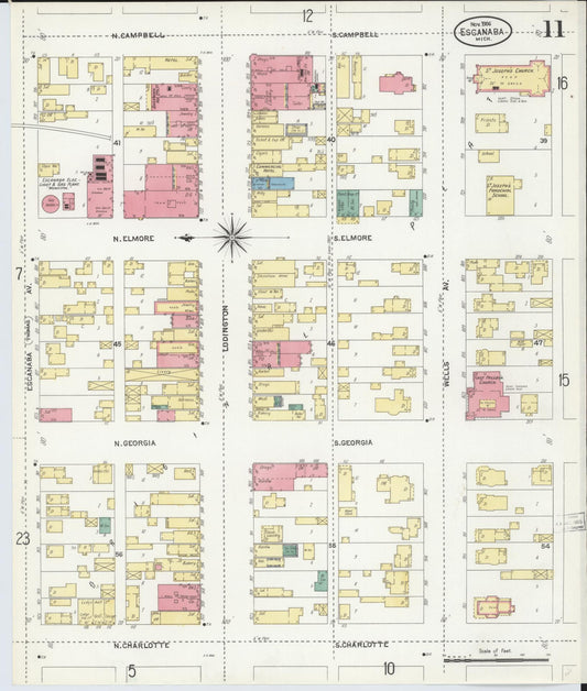 Sanborn Fire Insurance Map from Escanaba, Delta County, Michigan (1906), Sheet #0011 - Historic Sanborn Fire Insurance Map Print, vintage old map wall art, antique decor, genealogy gift, Michigan Michigan map