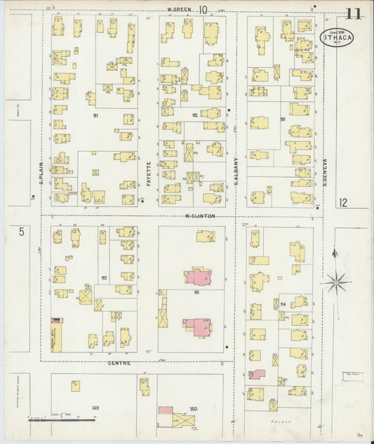 Sanborn Fire Insurance Map from Ithaca, Tompkins County, New York (1898), Sheet #0011 - Historic Sanborn Fire Insurance Map Print, vintage old map wall art, antique decor, genealogy gift, New York New York map