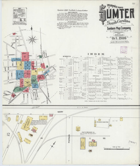 Sanborn Fire Insurance Map from Sumter, Sumter County, South Carolina. (1906) – Historic Sanborn Fire Insurance Map Print