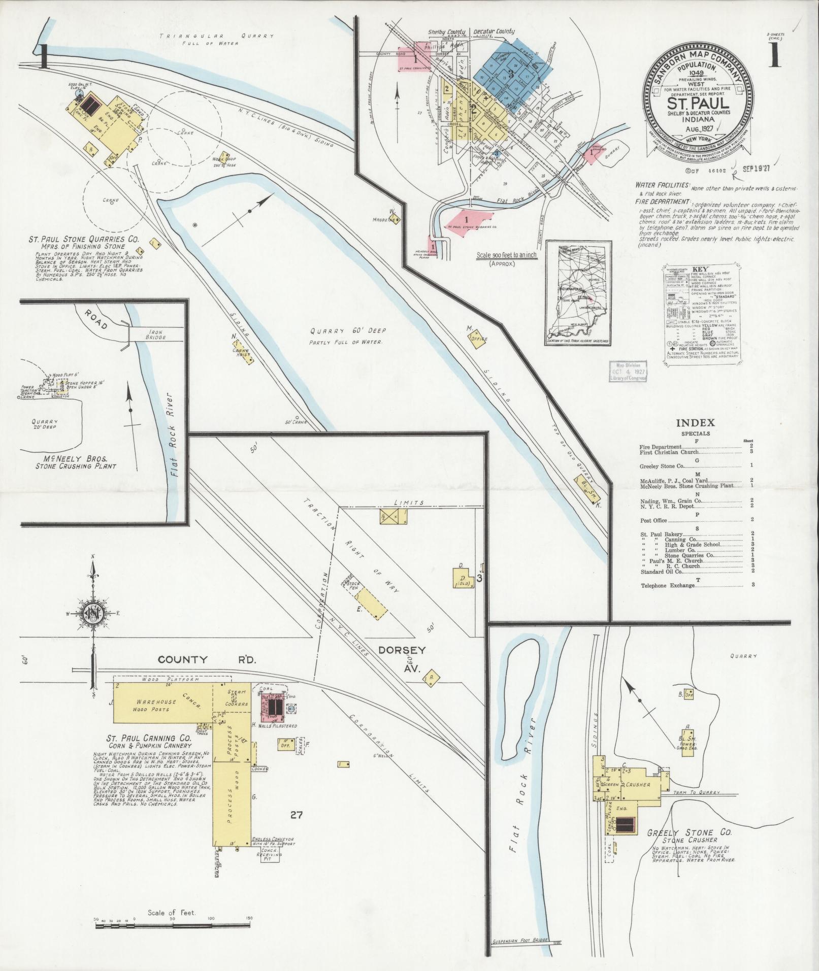 Sanborn Fire Insurance Map from Saint Paul, Shelby And Decatur Counties, Indiana (1927), Sheet #0001 - Historic Sanborn Fire Insurance Map Print, vintage old map wall art, antique decor, genealogy gift, Indiana Indiana map