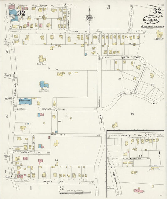 Sanborn Fire Insurance Map from Ossining, Westchester County, New York (1924), Sheet #0032 - Historic Sanborn Fire Insurance Map Print, vintage old map wall art, antique decor, genealogy gift, New York New York map