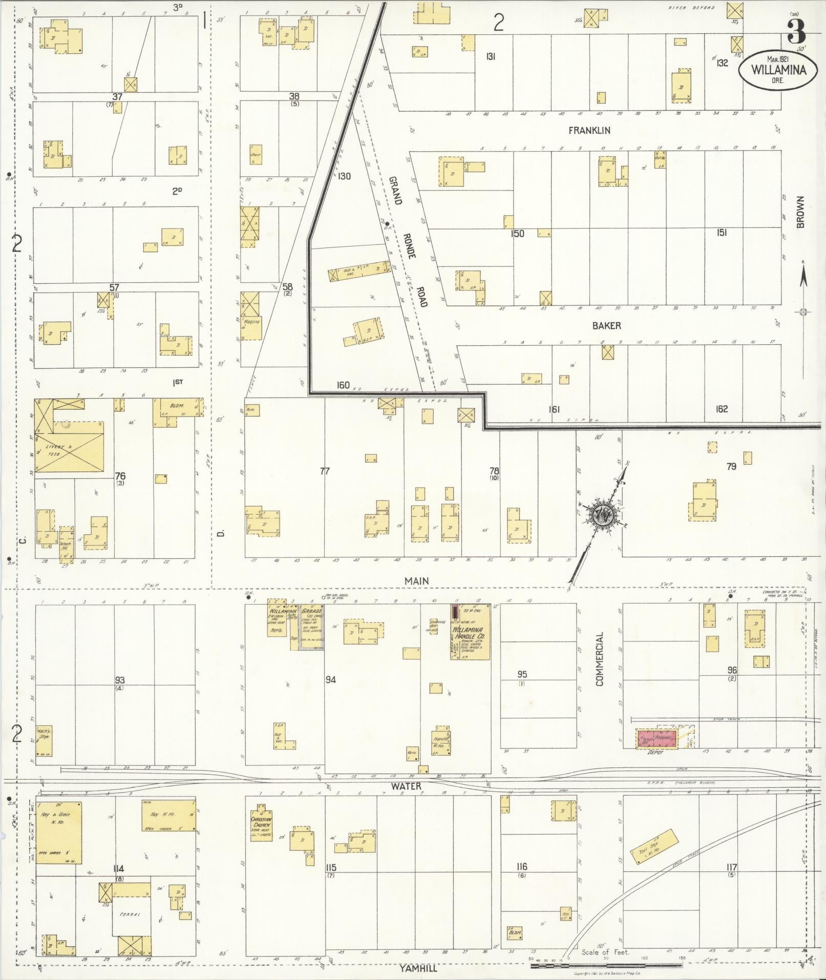 Sanborn Fire Insurance Map from Willamina, Yamhill County, Oregon (1921), Sheet #0003 - Complete Map Set gallery image, historic Sanborn map, vintage wall art, Oregon Oregon