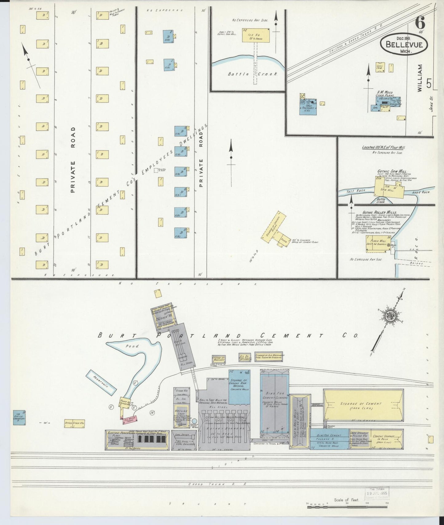 Sanborn Fire Insurance Map from Bellevue, Eaton County, Michigan (1911), Sheet #0006 - Historic Sanborn Fire Insurance Map Print, vintage old map wall art, antique decor, genealogy gift, Michigan Michigan map