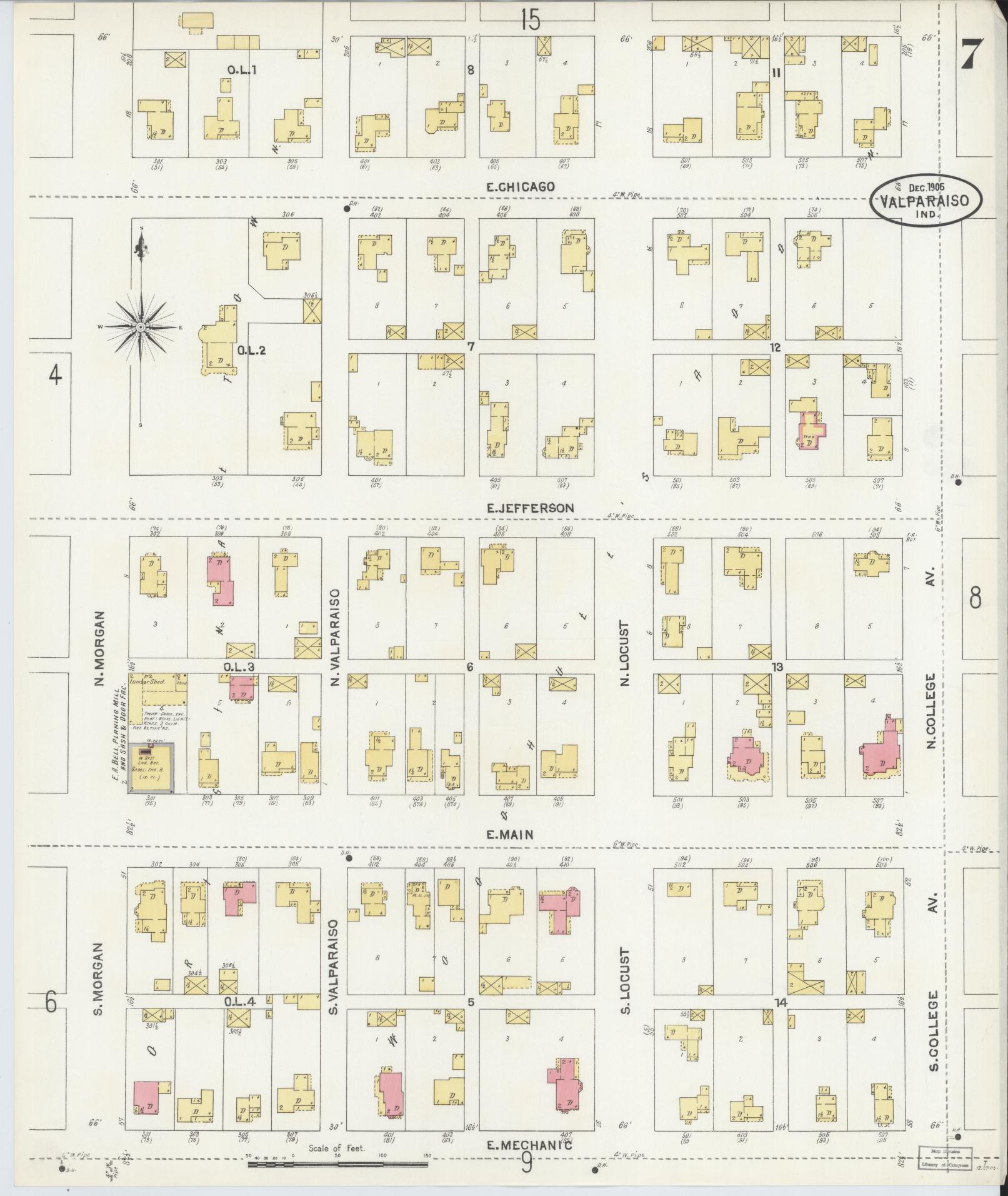 Sanborn Fire Insurance Map from Valparaiso, Porter County, Indiana (1905), Sheet #0007 - Complete Map Set gallery image, historic Sanborn map, vintage wall art, Indiana Indiana