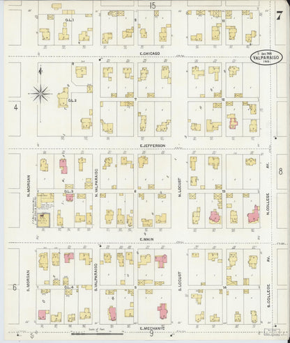 Sanborn Fire Insurance Map from Valparaiso, Porter County, Indiana (1905), Sheet #0007 - Complete Map Set gallery image, historic Sanborn map, vintage wall art, Indiana Indiana