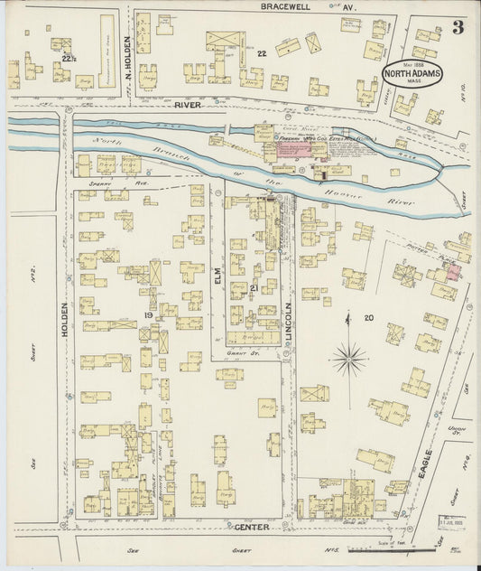 Sanborn Fire Insurance Map from North Adams, Berkshire County, Massachusetts (1888), Sheet #0003 - Historic Sanborn Fire Insurance Map Print, vintage old map wall art, antique decor, genealogy gift, Massachusetts Massachusetts map