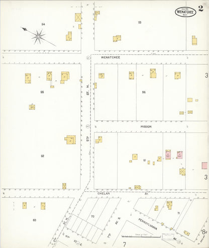 Sanborn Fire Insurance Map from Wenatchee, Chelan County, Washington (1905), Sheet #0002 - Complete Map Set gallery image, historic Sanborn map, vintage wall art, Washington Washington