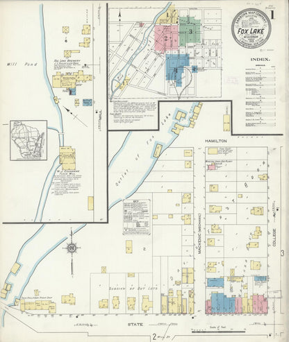 Sanborn Fire Insurance Map from Fox Lake, Dodge County, Wisconsin (1913), Sheet #0001 - Complete Map Set gallery image, historic Sanborn map, vintage wall art, Wisconsin Wisconsin