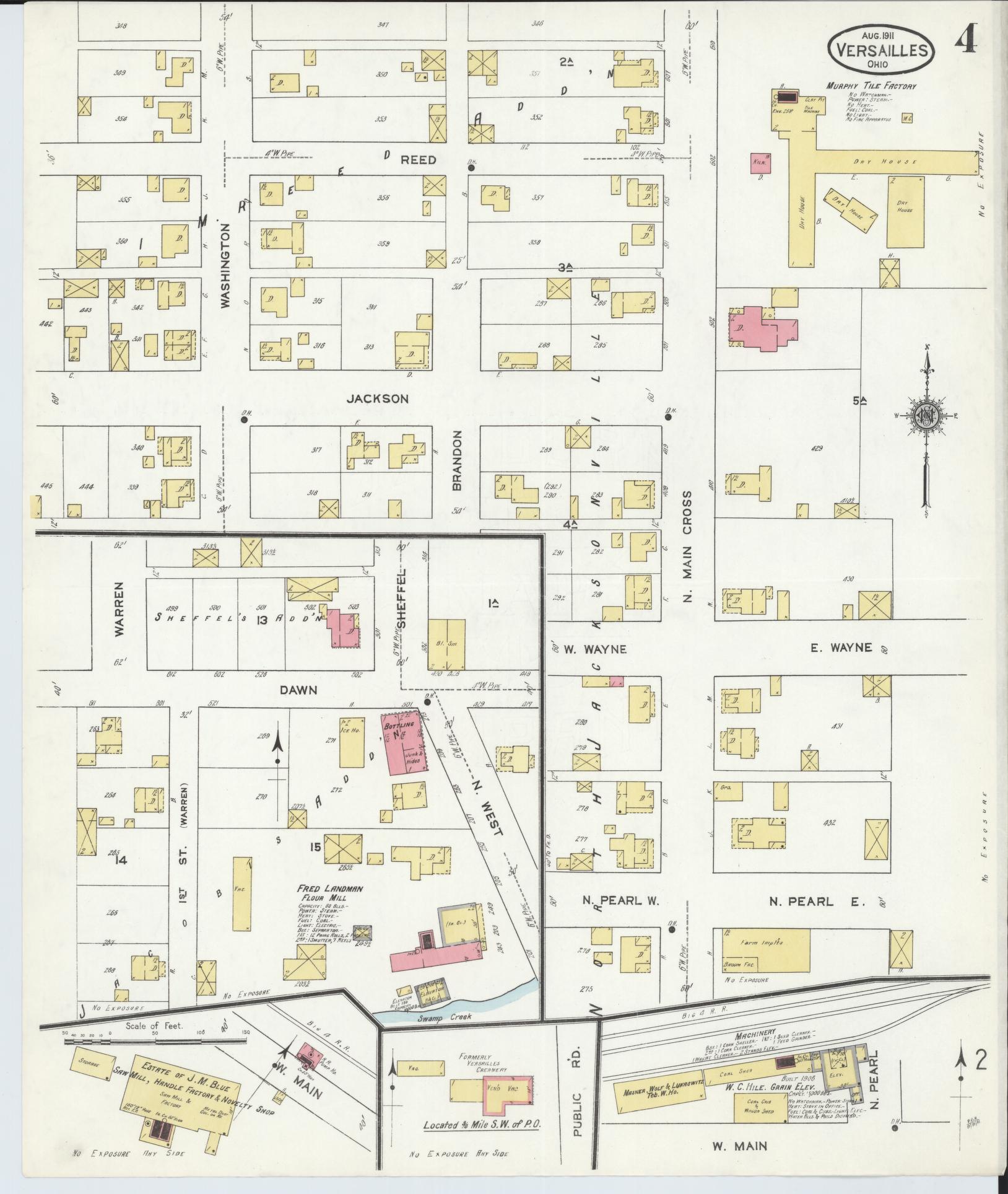 Sanborn Fire Insurance Map from Versailles, Darke County, Ohio (1911), Sheet #0004 - Historic Sanborn Fire Insurance Map Print, vintage old map wall art, antique decor, genealogy gift, Ohio Ohio map