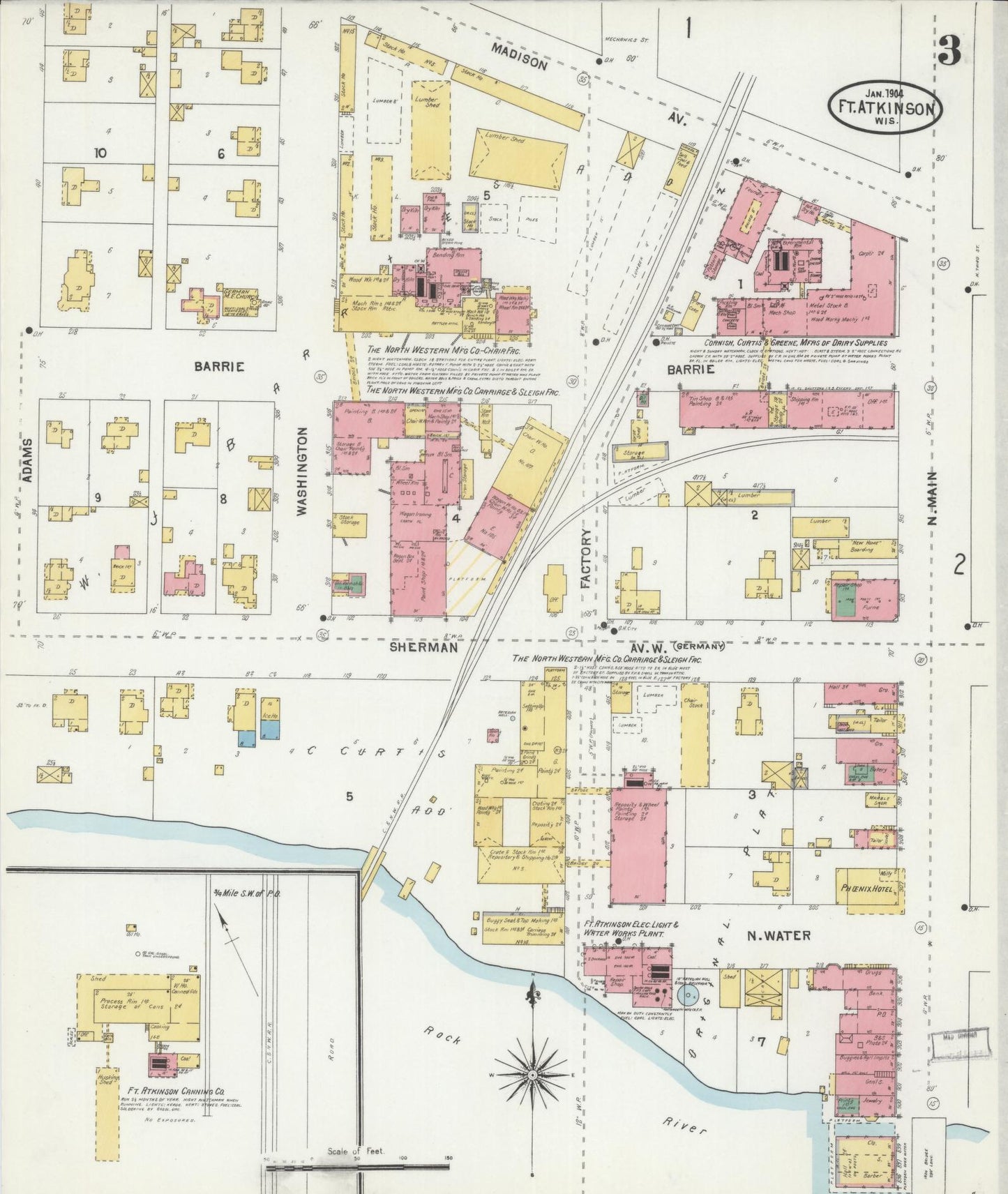 Sanborn Fire Insurance Map from Fort Atkinson, Jefferson County, Wisconsin (1904), Sheet #0003 - Historic Sanborn Fire Insurance Map Print, vintage old map wall art, antique decor, genealogy gift, Wisconsin Wisconsin map