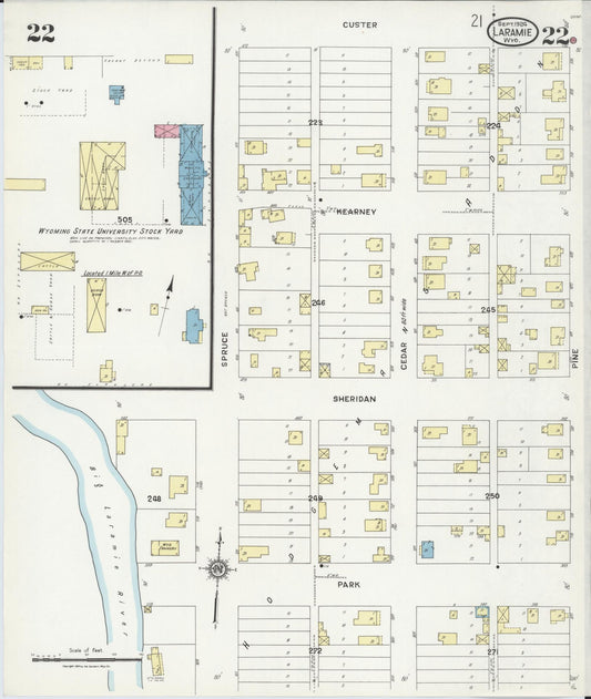 Sanborn Fire Insurance Map from Laramie, Albany County, Wyoming (1924), Sheet #0022 - Historic Sanborn Fire Insurance Map Print, vintage old map wall art, antique decor, genealogy gift, Wyoming Wyoming map