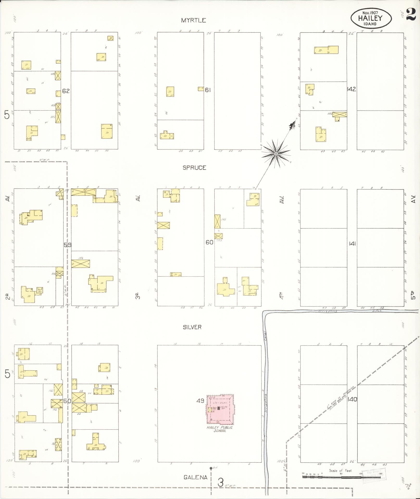 Sanborn Fire Insurance Map from Hailey, Blaine County, Idaho (1907), Sheet #0002 - Historic Sanborn Fire Insurance Map Print, vintage old map wall art, antique decor, genealogy gift, Idaho Idaho map