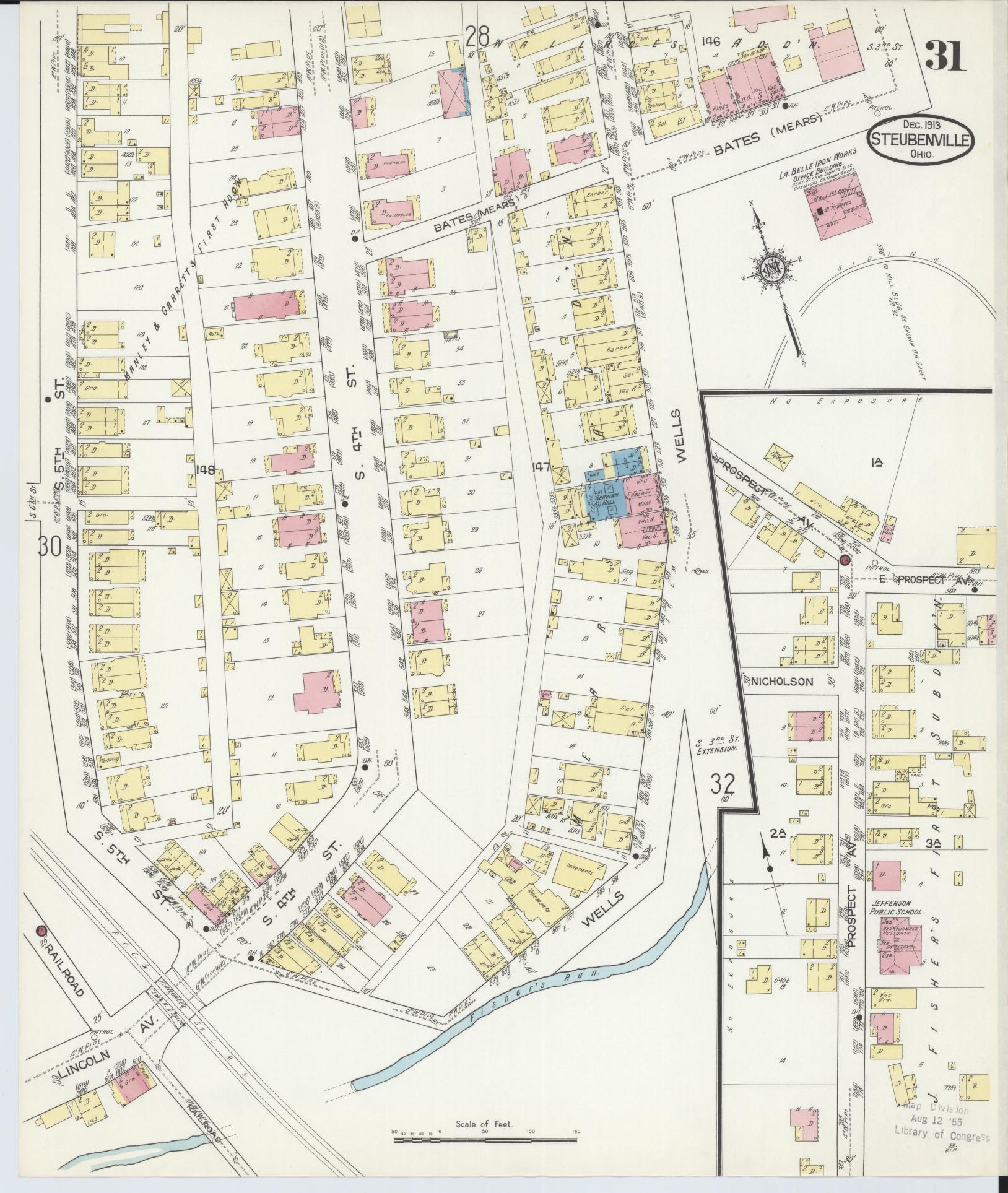 Sanborn Fire Insurance Map from Steubenville, Jefferson County, Ohio (1913), Sheet #0031 - Complete Map Set gallery image, historic Sanborn map, vintage wall art, Ohio Ohio