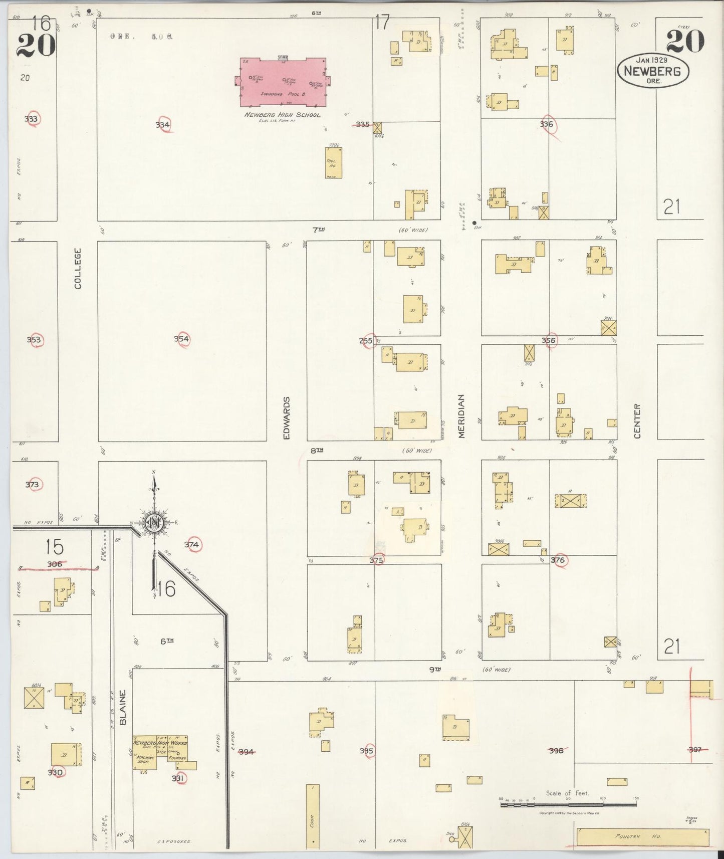 Sanborn Fire Insurance Map from Newberg, Yamhill County, Oregon (1934), Sheet #0020 - Complete Map Set gallery image, historic Sanborn map, vintage wall art, Oregon Oregon