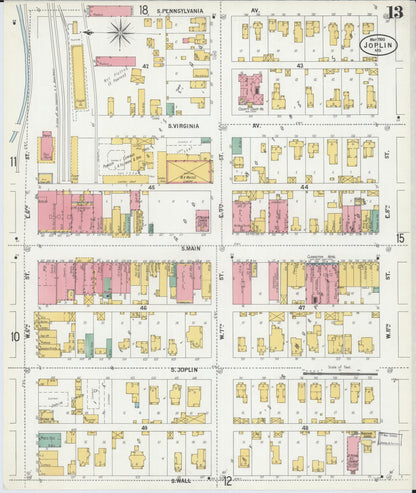 Sanborn Fire Insurance Map from Joplin, Jasper County, Missouri (1900), Sheet #0013 - Historic Sanborn Fire Insurance Map Print, vintage old map wall art, antique decor, genealogy gift, Missouri Missouri map