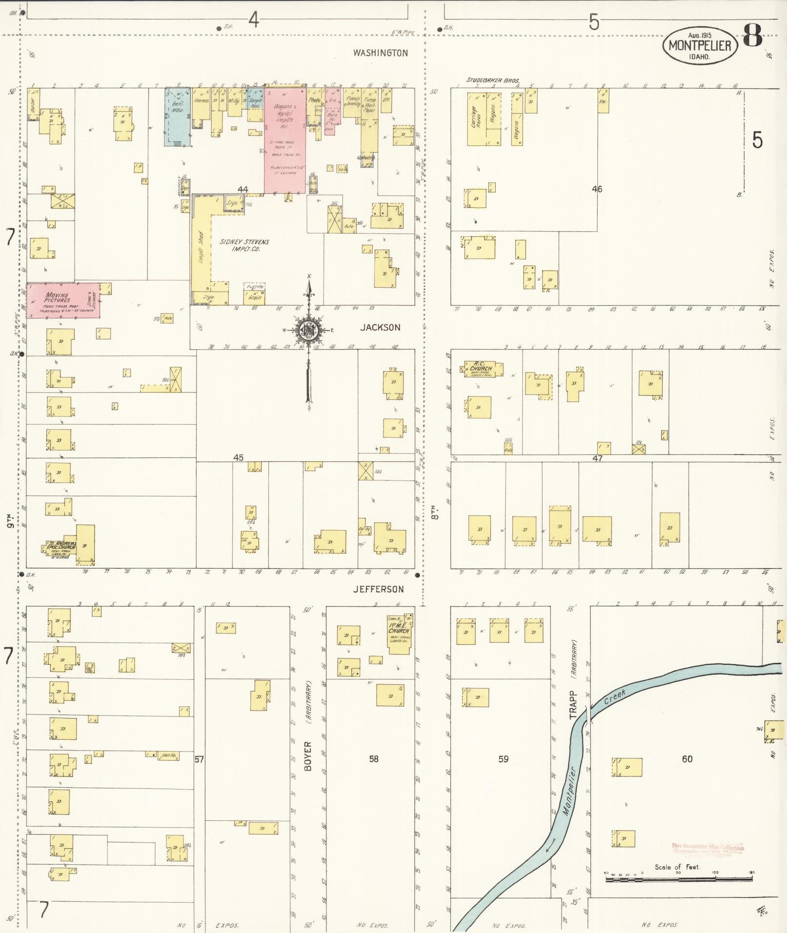 Sanborn Fire Insurance Map from Montpelier, Bear Lake County, Idaho (1915), Sheet #0008 - Historic Sanborn Fire Insurance Map Print, vintage old map wall art, antique decor, genealogy gift, Idaho Idaho map