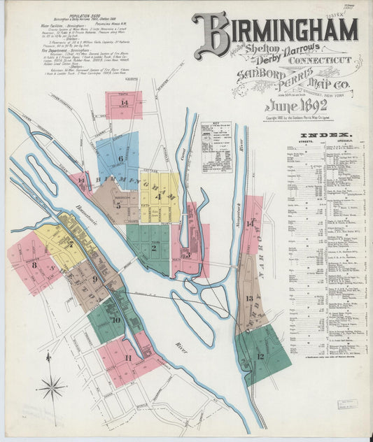 Sanborn Fire Insurance Map from Birmingham, New Haven County, Connecticut. (1892) – Historic Sanborn Fire Insurance Map Print