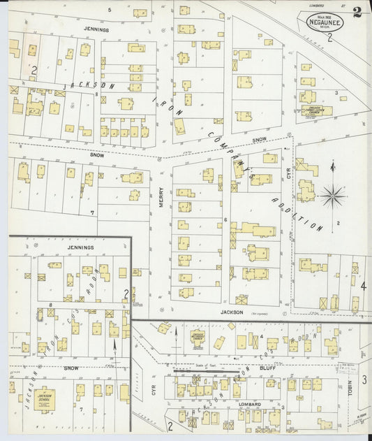 Sanborn Fire Insurance Map from Negaunee, Marquette County, Michigan (1902), Sheet #0002 - Historic Sanborn Fire Insurance Map Print, vintage old map wall art, antique decor, genealogy gift, Michigan Michigan map