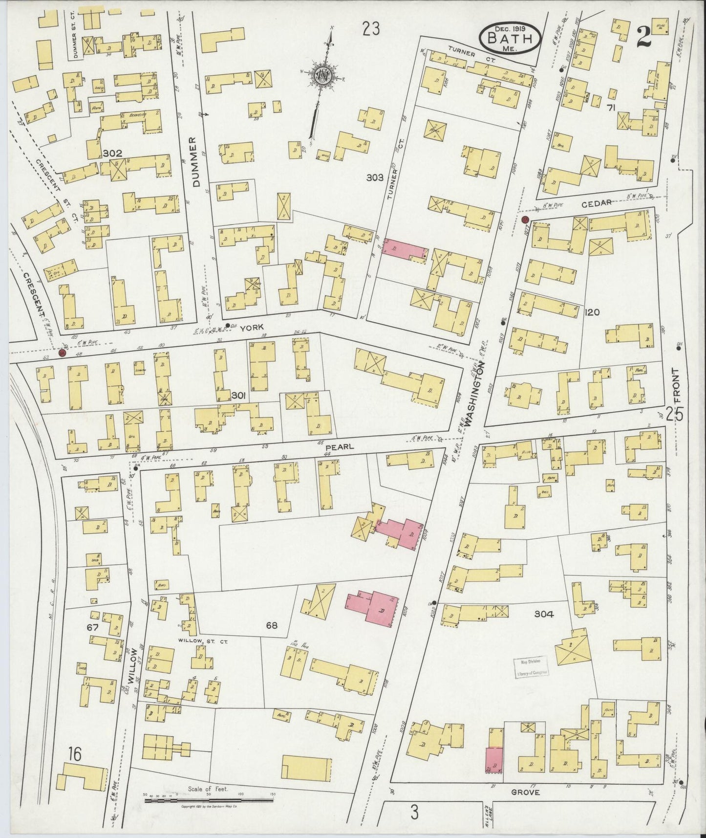 Sanborn Fire Insurance Map from Bath, Sagadahoc County, Maine (1919), Sheet #0002 - Historic Sanborn Fire Insurance Map Print, vintage old map wall art, antique decor, genealogy gift, Maine Maine map