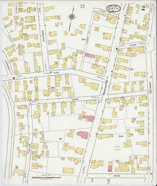 Sanborn Fire Insurance Map from Bath, Sagadahoc County, Maine (1919), Sheet #0002 - Historic Sanborn Fire Insurance Map Print, vintage old map wall art, antique decor, genealogy gift, Maine Maine map