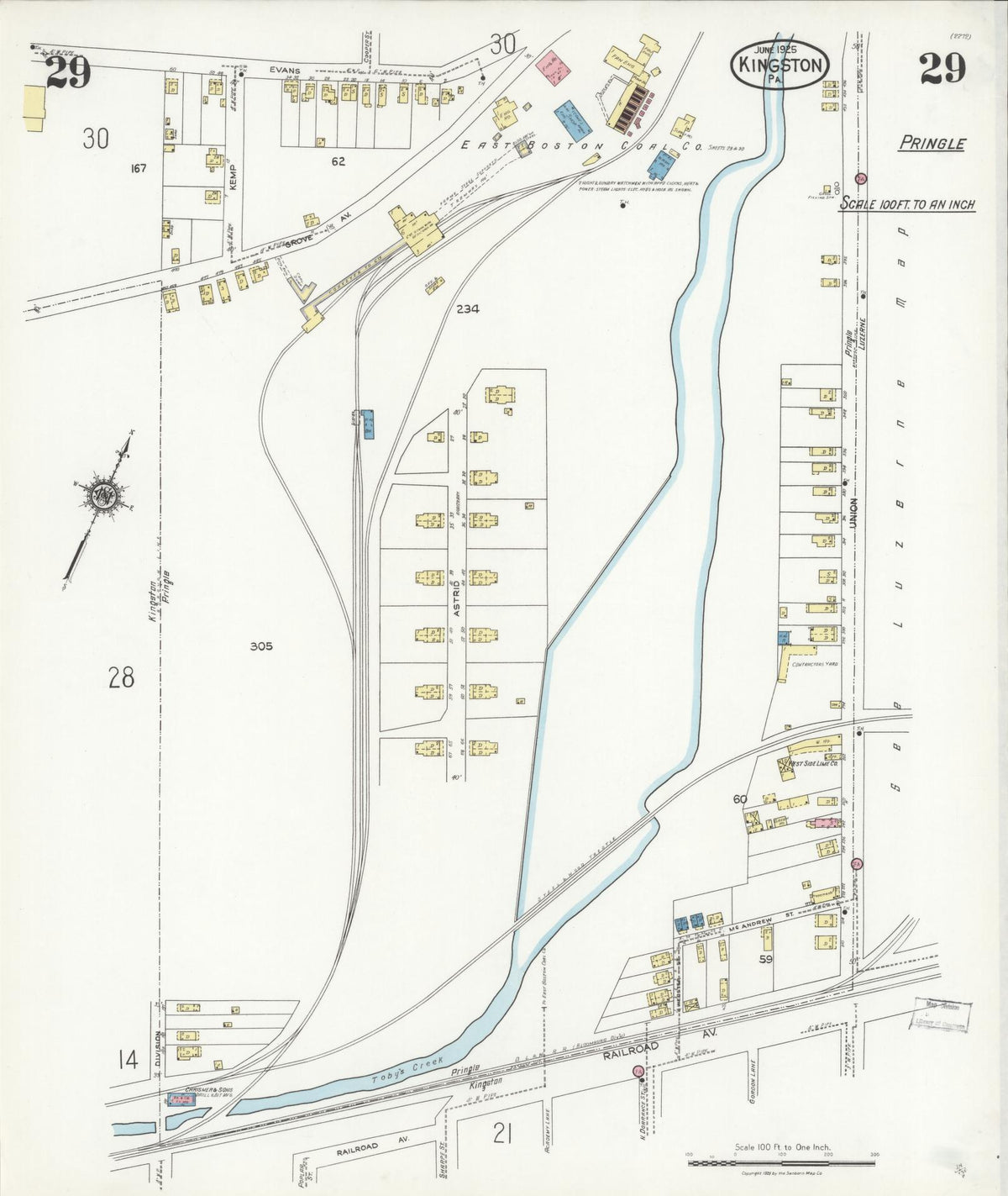 Sanborn Fire Insurance Map from Kingston, Luzerne County, Pennsylvania (1925), Sheet #0029 - Historic Sanborn Fire Insurance Map Print, vintage old map wall art, antique decor, genealogy gift, Pennsylvania Pennsylvania map