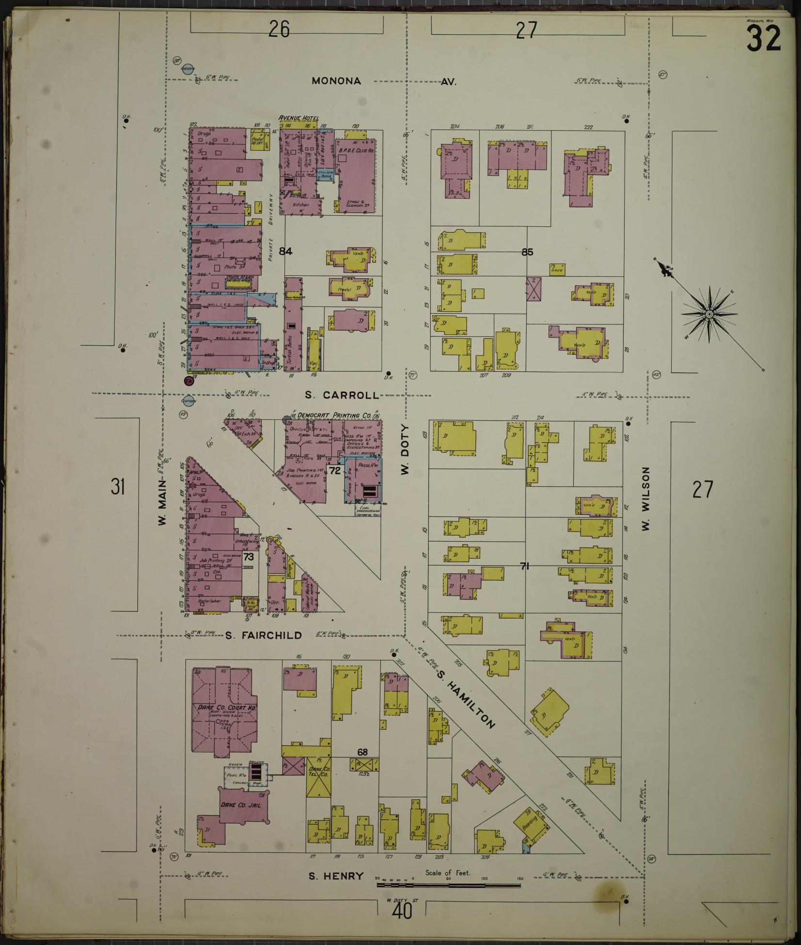 Sanborn Fire Insurance Map from Madison, Dane County, Wisconsin (1908), Sheet #0032 - Historic Sanborn Fire Insurance Map Print, vintage old map wall art, antique decor, genealogy gift, Wisconsin Wisconsin map