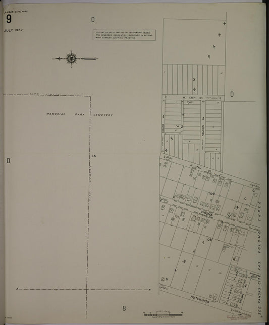 Sanborn Fire Insurance Map from Kansas City, Wyandotte County, Kansas (1957), Sheet #0009 - Historic Sanborn Fire Insurance Map Print, vintage old map wall art, antique decor, genealogy gift, Kansas Kansas map