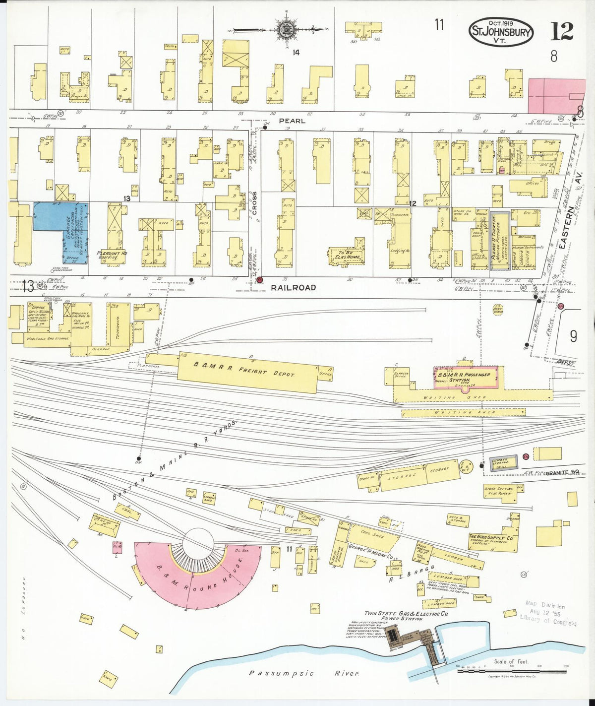 Sanborn Fire Insurance Map from Saint Johnsbury, Caledonia County, Vermont (1919), Sheet #0012 - Complete Map Set gallery image, historic Sanborn map, vintage wall art, Vermont Vermont