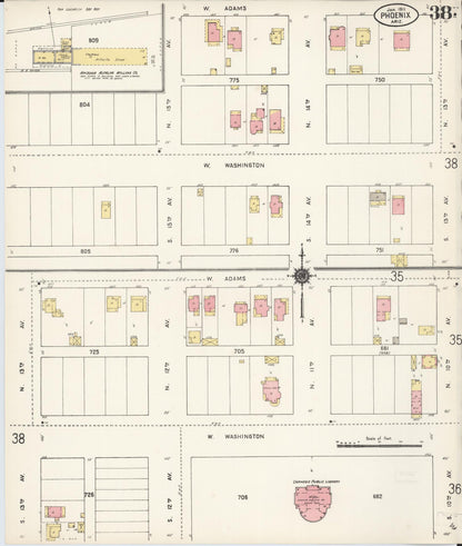 Sanborn Fire Insurance Map from Phoenix, Maricopa County, Arizona (1911), Sheet #0038 - Complete Map Set gallery image, historic Sanborn map, vintage wall art, Arizona Arizona