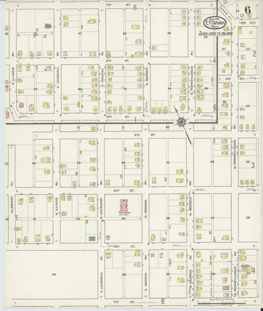 Sanborn Fire Insurance Map from Etowah, McMinn County, Tennessee (1916), Sheet #0006 - Historic Sanborn Fire Insurance Map Print, vintage old map wall art, antique decor, genealogy gift, Tennessee Tennessee map