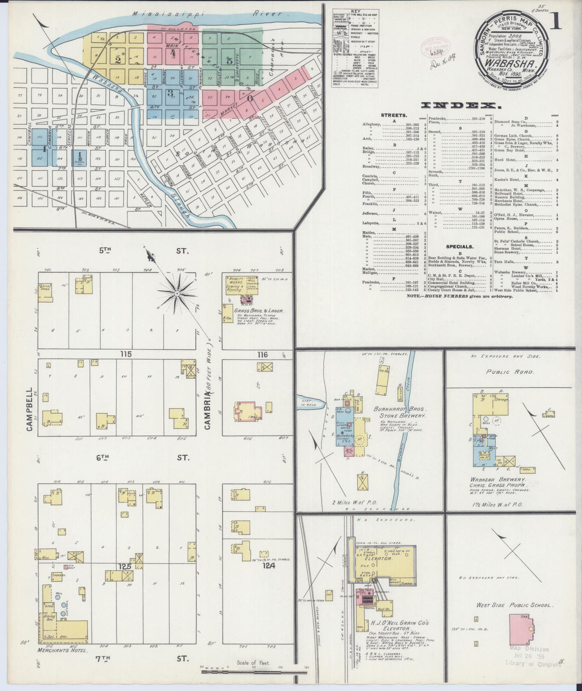 Sanborn Fire Insurance Map from Wabasha, Wabasha County, Minnesota (1895), Sheet #0001 - Historic Sanborn Fire Insurance Map Print, vintage old map wall art, antique decor, genealogy gift, Minnesota Minnesota map