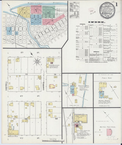 Sanborn Fire Insurance Map from Wabasha, Wabasha County, Minnesota (1895), Sheet #0001 - Historic Sanborn Fire Insurance Map Print, vintage old map wall art, antique decor, genealogy gift, Minnesota Minnesota map
