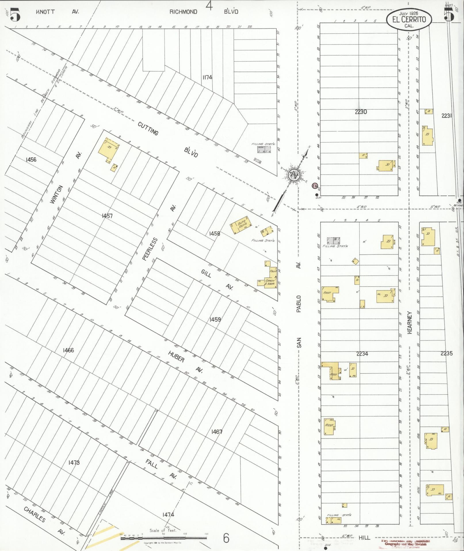 Sanborn Fire Insurance Map from El Cerrito, Contra Costa County, California (1926), Sheet #0005 - Historic Sanborn Fire Insurance Map Print, vintage old map wall art, antique decor, genealogy gift, California California map