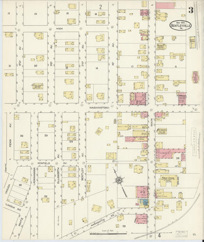 Sanborn Fire Insurance Map from Bentleyville, Washington County, Pennsylvania (1913), Sheet #0003 - Historic Sanborn Fire Insurance Map Print, vintage old map wall art, antique decor, genealogy gift, Pennsylvania Pennsylvania map