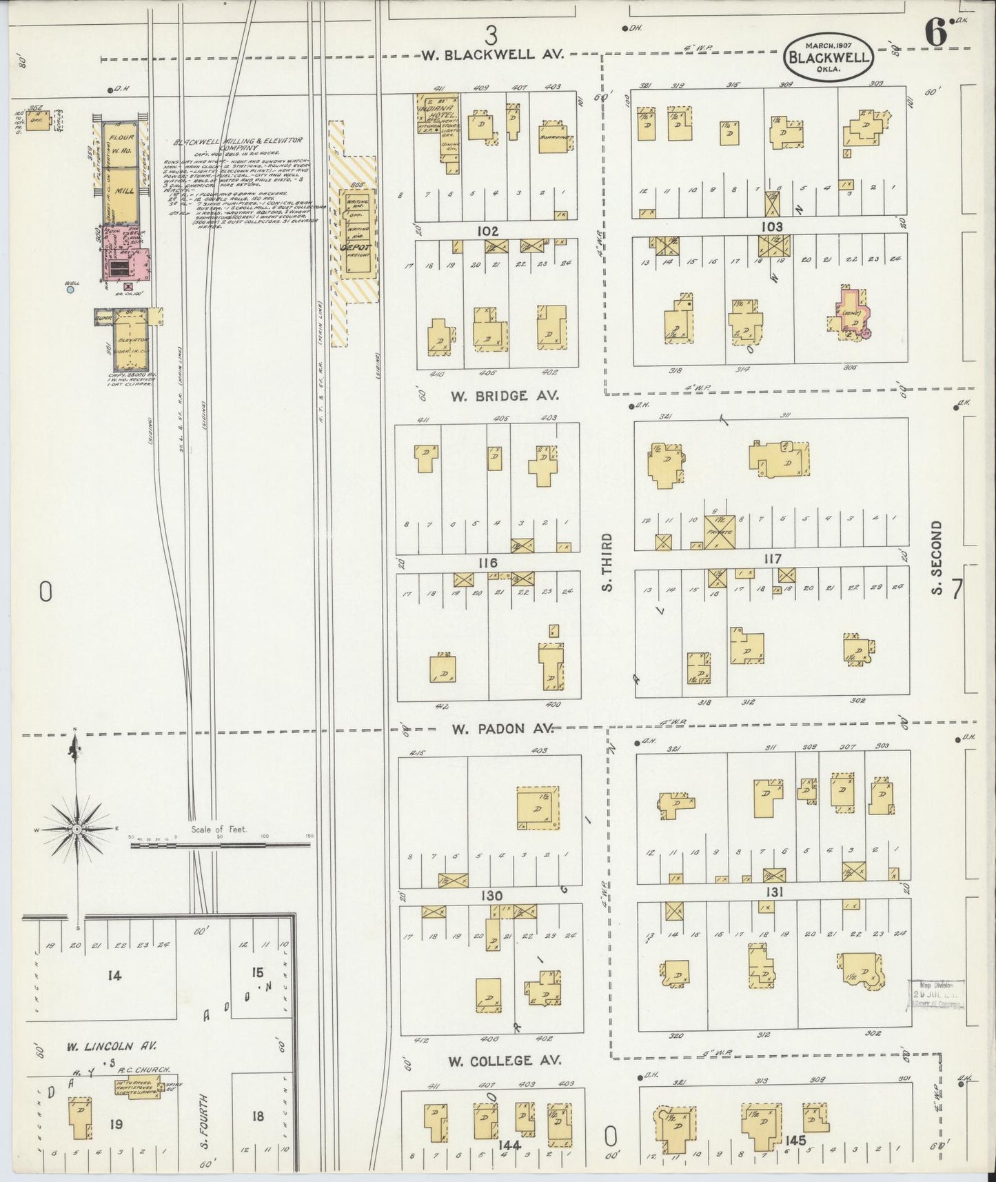 Sanborn Fire Insurance Map from Blackwell, Kay County, Oklahoma (1907), Sheet #0006 - Historic Sanborn Fire Insurance Map Print, vintage old map wall art, antique decor, genealogy gift, Oklahoma Oklahoma map