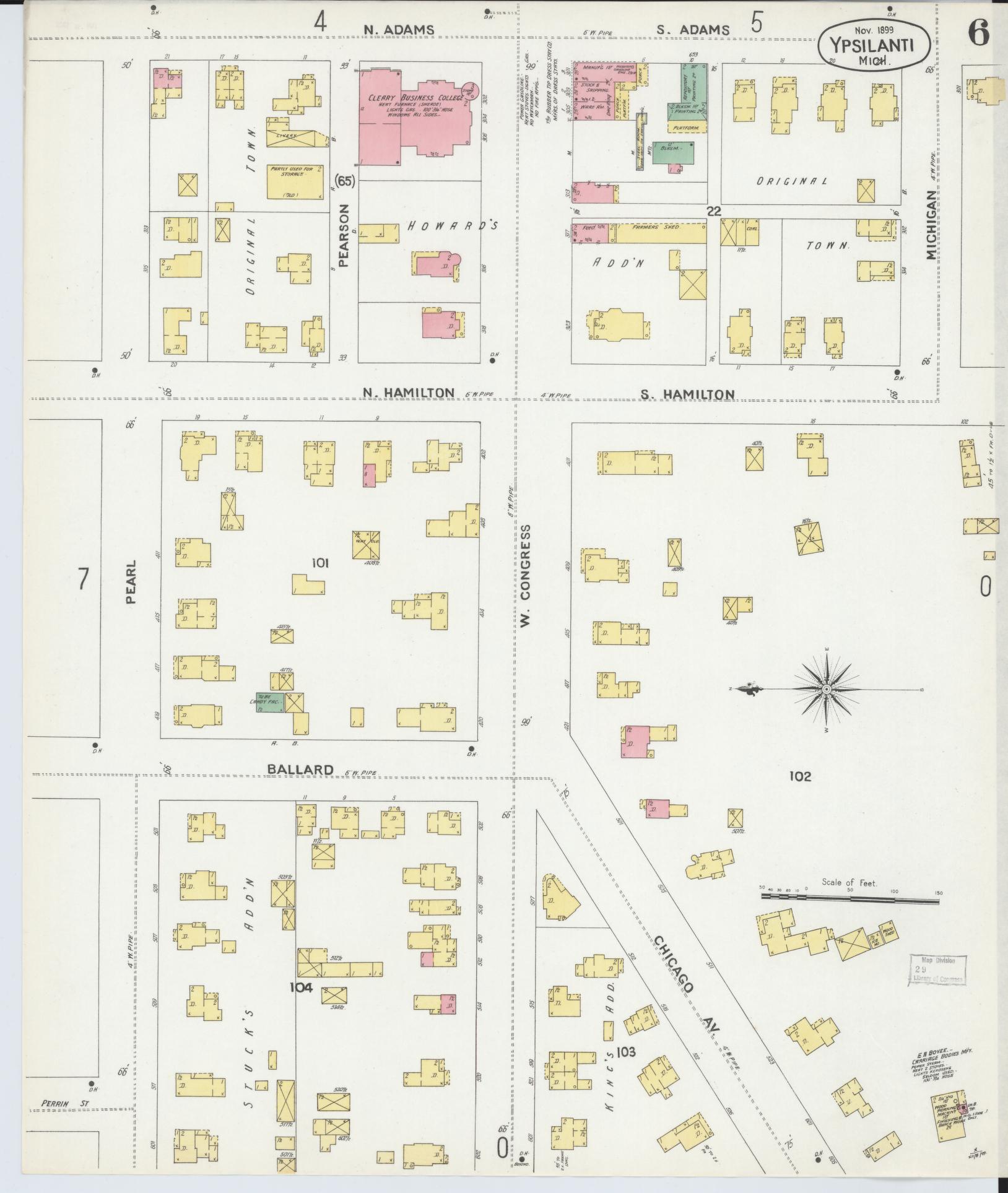 Sanborn Fire Insurance Map from Ypsilanti, Washtenaw County, Michigan (1899), Sheet #0006 - Complete Map Set gallery image, historic Sanborn map, vintage wall art, Michigan Michigan