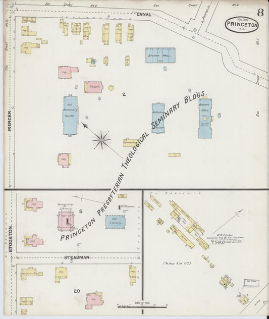 Sanborn Fire Insurance Map from Princeton, Mercer County, New Jersey (1890), Sheet #0008 - Historic Sanborn Fire Insurance Map Print, vintage old map wall art, antique decor, genealogy gift, New Jersey New Jersey map