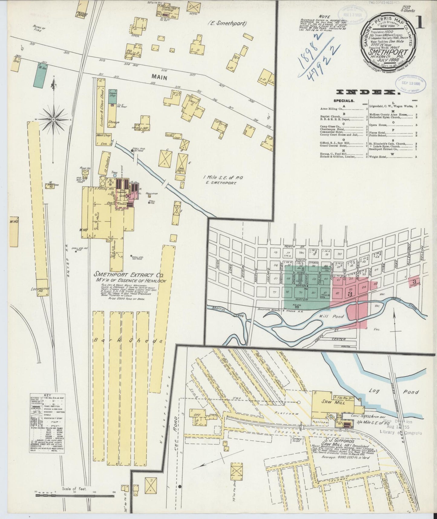 Sanborn Fire Insurance Map from Smethport, McKean County, Pennsylvania (1898), Sheet #0001 - Complete Map Set gallery image, historic Sanborn map, vintage wall art, Pennsylvania Pennsylvania