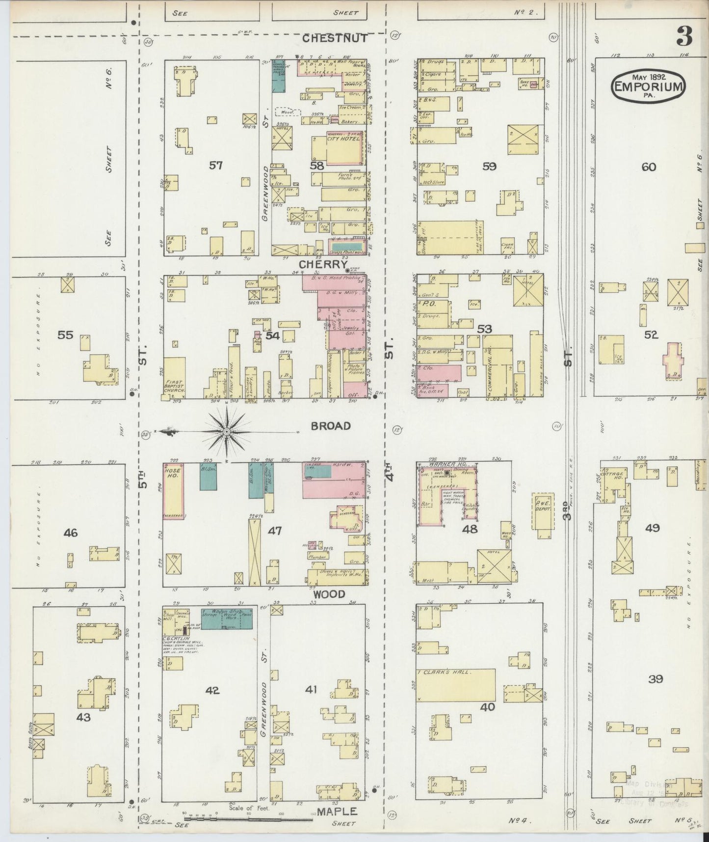 Sanborn Fire Insurance Map from Emporium, Cameron County, Pennsylvania (1892), Sheet #0003 - Historic Sanborn Fire Insurance Map Print, vintage old map wall art, antique decor, genealogy gift, Pennsylvania Pennsylvania map