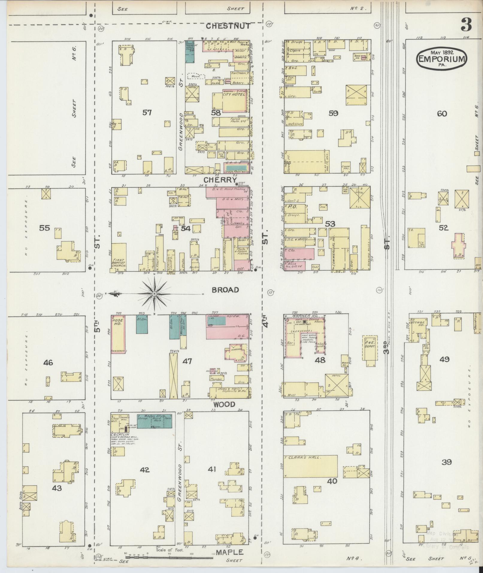 Sanborn Fire Insurance Map from Emporium, Cameron County, Pennsylvania (1892), Sheet #0003 - Historic Sanborn Fire Insurance Map Print, vintage old map wall art, antique decor, genealogy gift, Pennsylvania Pennsylvania map
