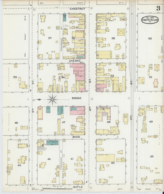 Sanborn Fire Insurance Map from Emporium, Cameron County, Pennsylvania (1892), Sheet #0003 - Historic Sanborn Fire Insurance Map Print, vintage old map wall art, antique decor, genealogy gift, Pennsylvania Pennsylvania map