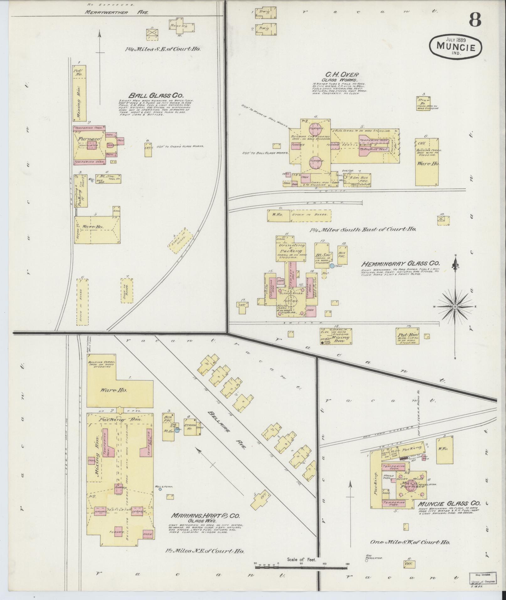 Sanborn Fire Insurance Map from Muncie, Delaware County, Indiana (1889), Sheet #0008 - Complete Map Set gallery image, historic Sanborn map, vintage wall art, Muncie Delaware