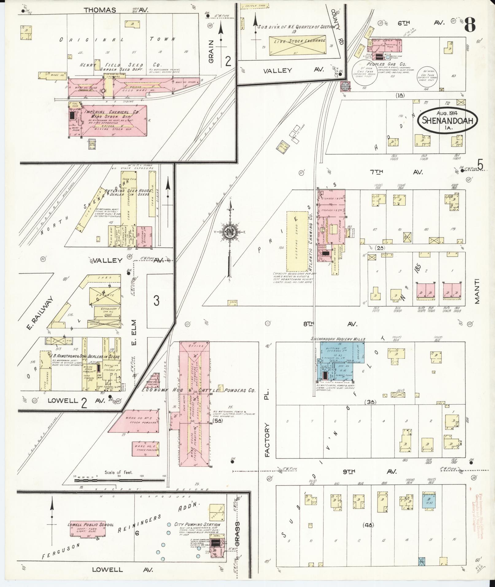 Sanborn Fire Insurance Map from Shenandoah, Page County, Iowa (1914), Sheet #0008 - Historic Sanborn Fire Insurance Map Print, vintage old map wall art