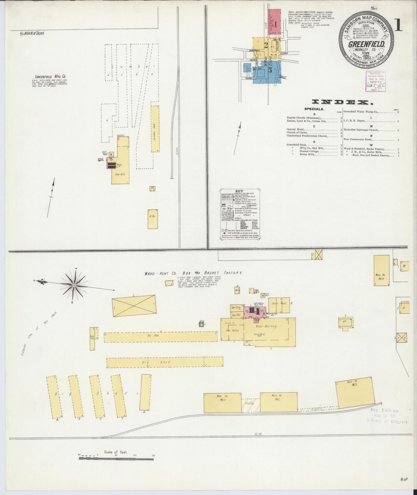 Sanborn Fire Insurance Map from Greenfield, Weakley County, Tennessee. (1905) – Historic Sanborn Fire Insurance Map Print