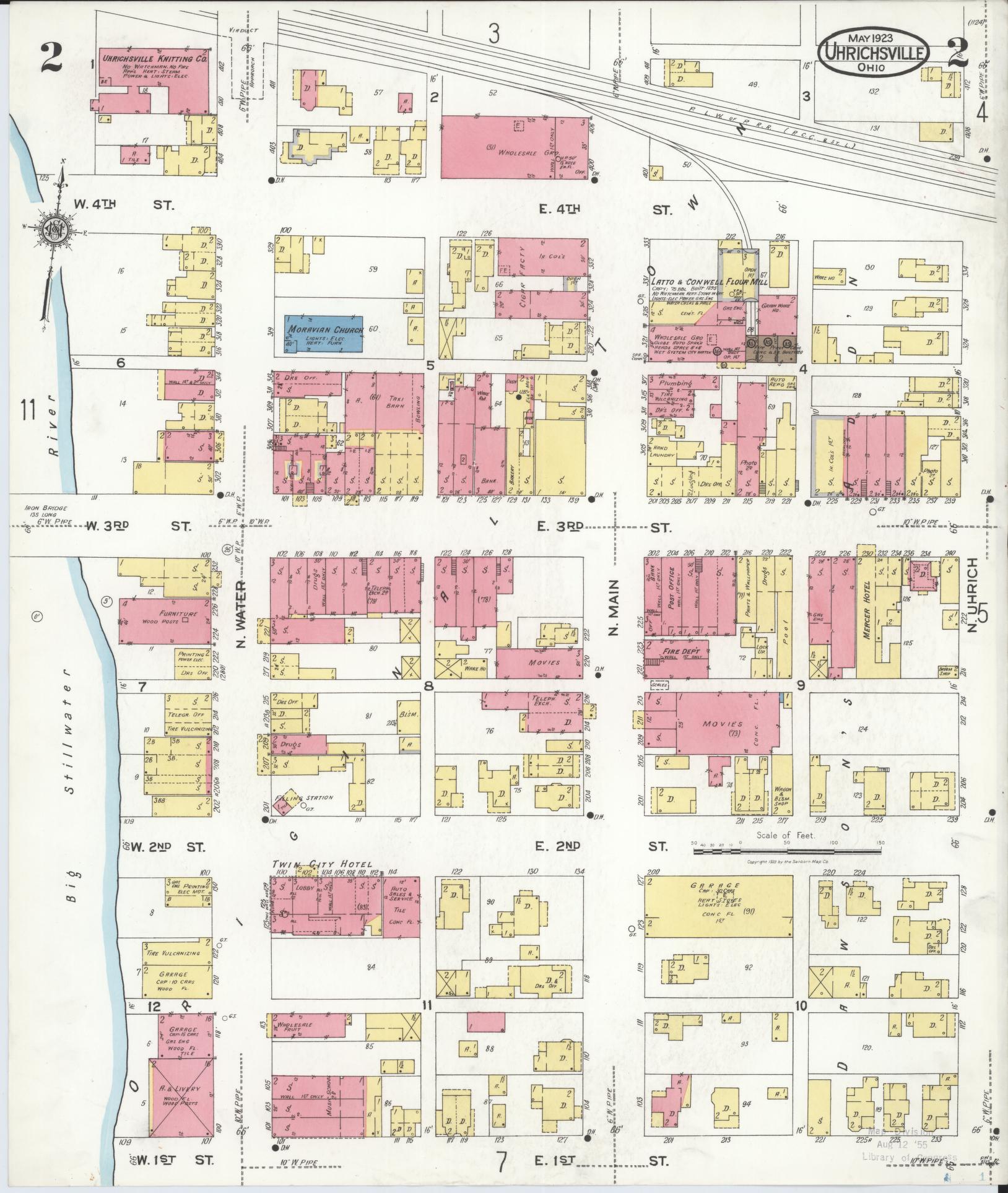 Sanborn Fire Insurance Map from Uhrichsville, Tuscarawas County, Ohio (1923), Sheet #0002 - Historic Sanborn Fire Insurance Map Print, vintage old map wall art, antique decor, genealogy gift, Ohio Ohio map