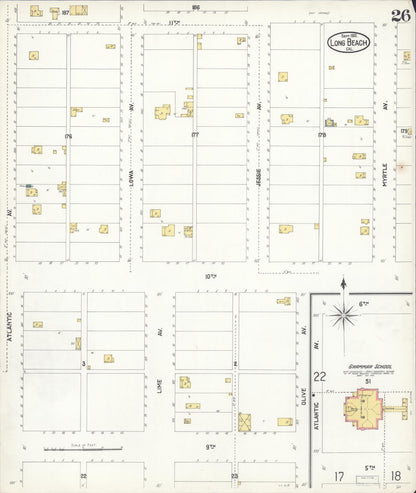 Sanborn Fire Insurance Map from Long Beach, Los Angeles County, California (1902), Sheet #0026 - Historic Sanborn Fire Insurance Map Print, vintage old map wall art, antique decor, genealogy gift, California California map