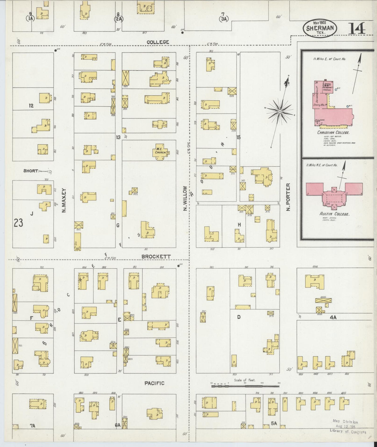 Sanborn Fire Insurance Map from Sherman, Grayson County, Texas (1902), Sheet #0014 - Complete Map Set gallery image, historic Sanborn map, vintage wall art, Texas Texas