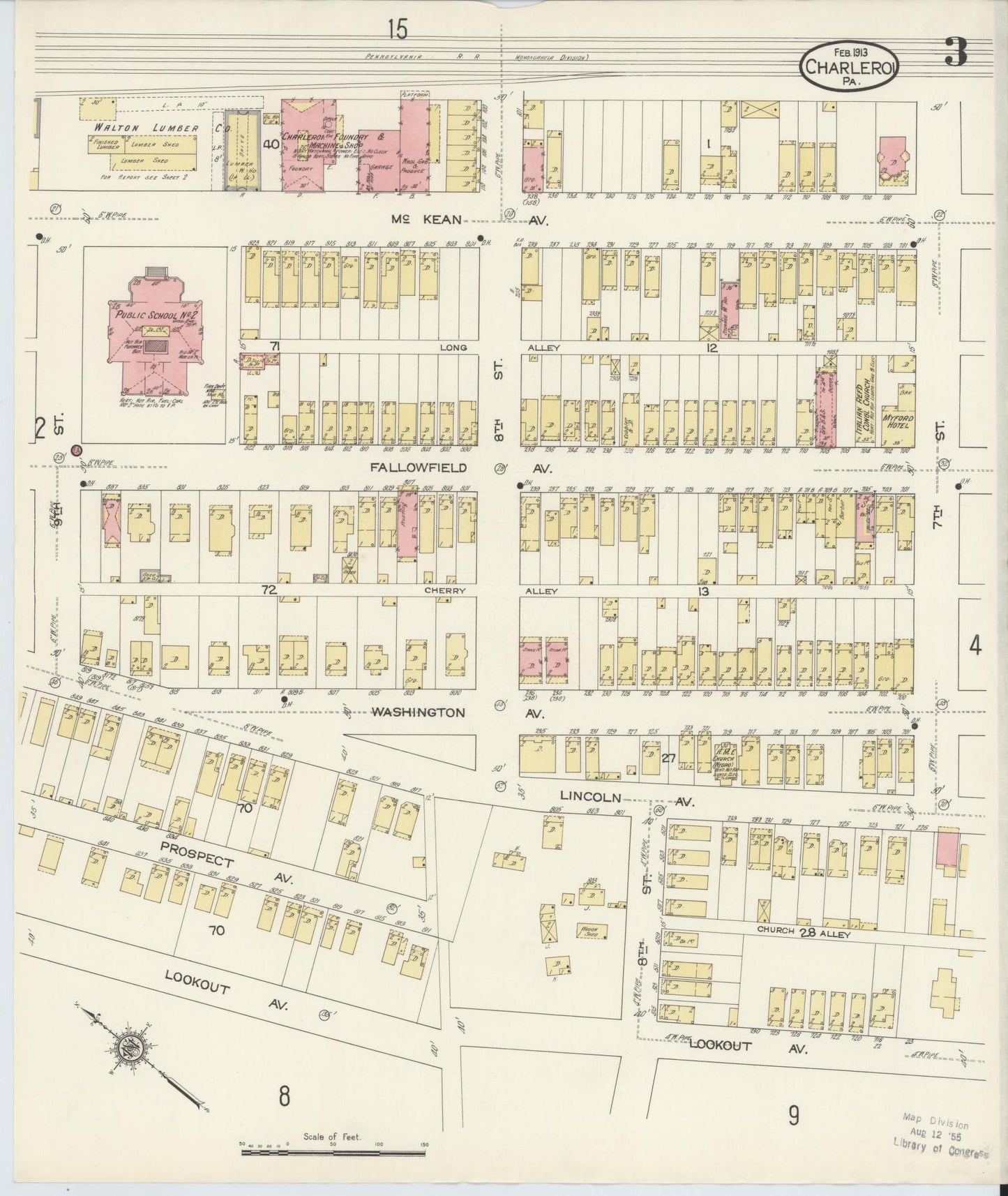 Sanborn Fire Insurance Map from Charleroi, Washington County, Pennsylvania (1913), Sheet #0003 - Historic Sanborn Fire Insurance Map Print, vintage old map wall art, antique decor, genealogy gift, Pennsylvania Pennsylvania map