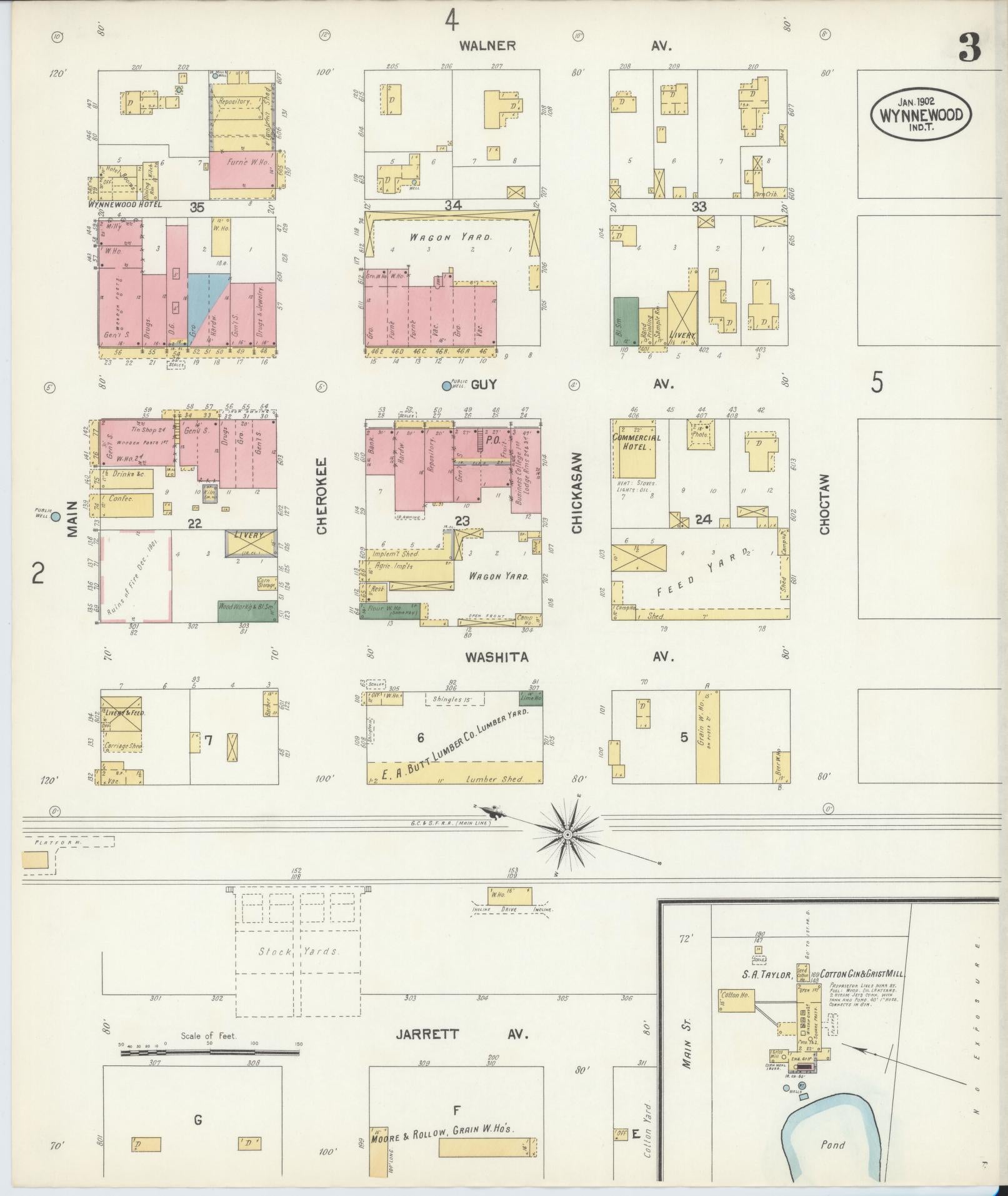 Sanborn Fire Insurance Map from Wynnewood, Garvin County, Oklahoma (1902), Sheet #0003 - Historic Sanborn Fire Insurance Map Print, vintage old map wall art, antique decor, genealogy gift, Oklahoma Oklahoma map